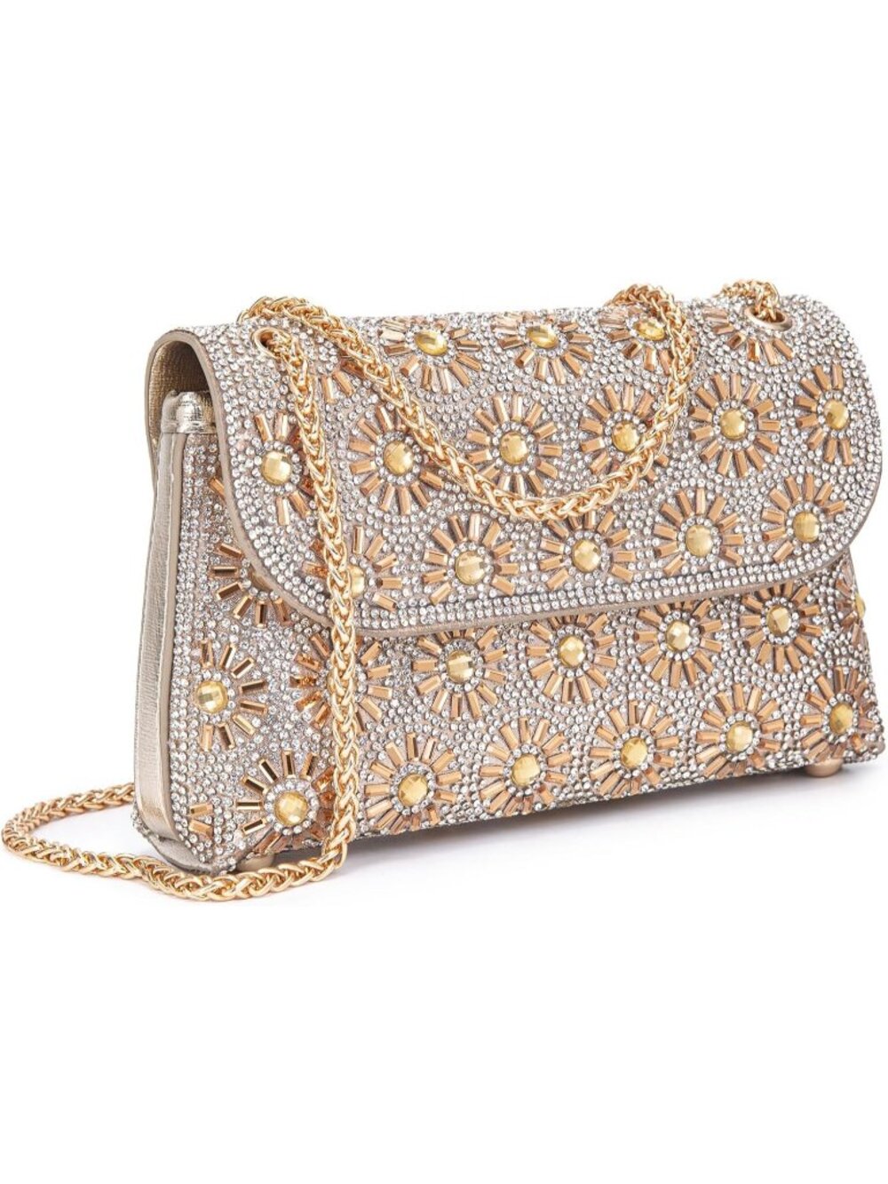 Women's Gold Rhinestone Evening Clutch Bag with Chain Strap Shoulder Purse